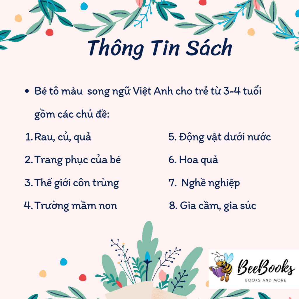 Bộ sách bé tập tô màu nhiều chủ đề song ngữ Việt Anh cho trẻ từ 4-6 tuổi (bộ 8 cuốn)