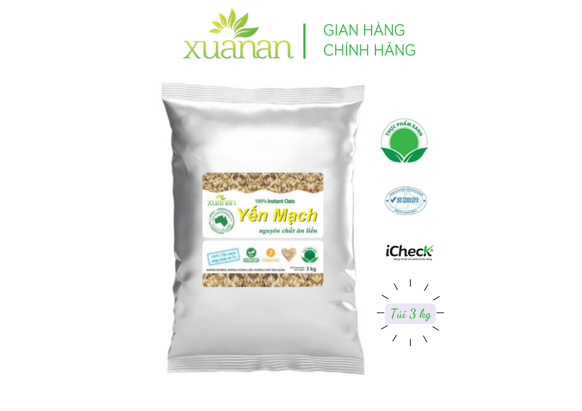 Yến Mạch Nguyên Chất Ăn Liền Xuân An Túi 3Kg