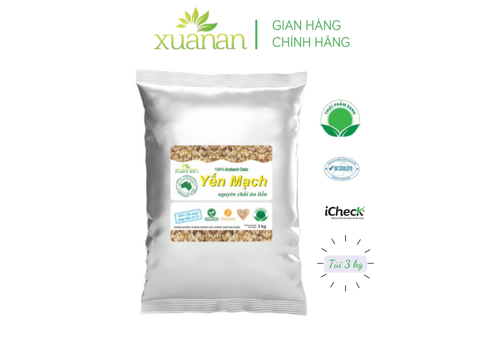 Yến Mạch Nguyên Chất Ăn Liền Xuân An [ko đường] Túi 3Kg (Giảm 25%)