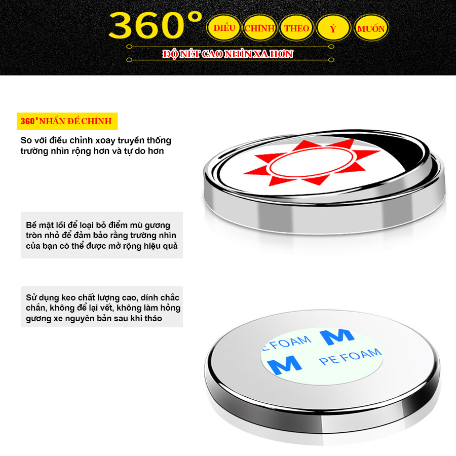 Bộ 2 Gương Lồi có viền Xoay 360 độ Gắn Cho Kính Gương Chiếu Hậu Tránh Điểm Mù Cho Xe Hơi Xe Ô tô