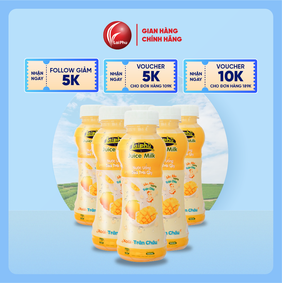 Sữa Trái Cây Xoài Trân Châu Lai Phú Chai 300ml - Lốc 6 Chai