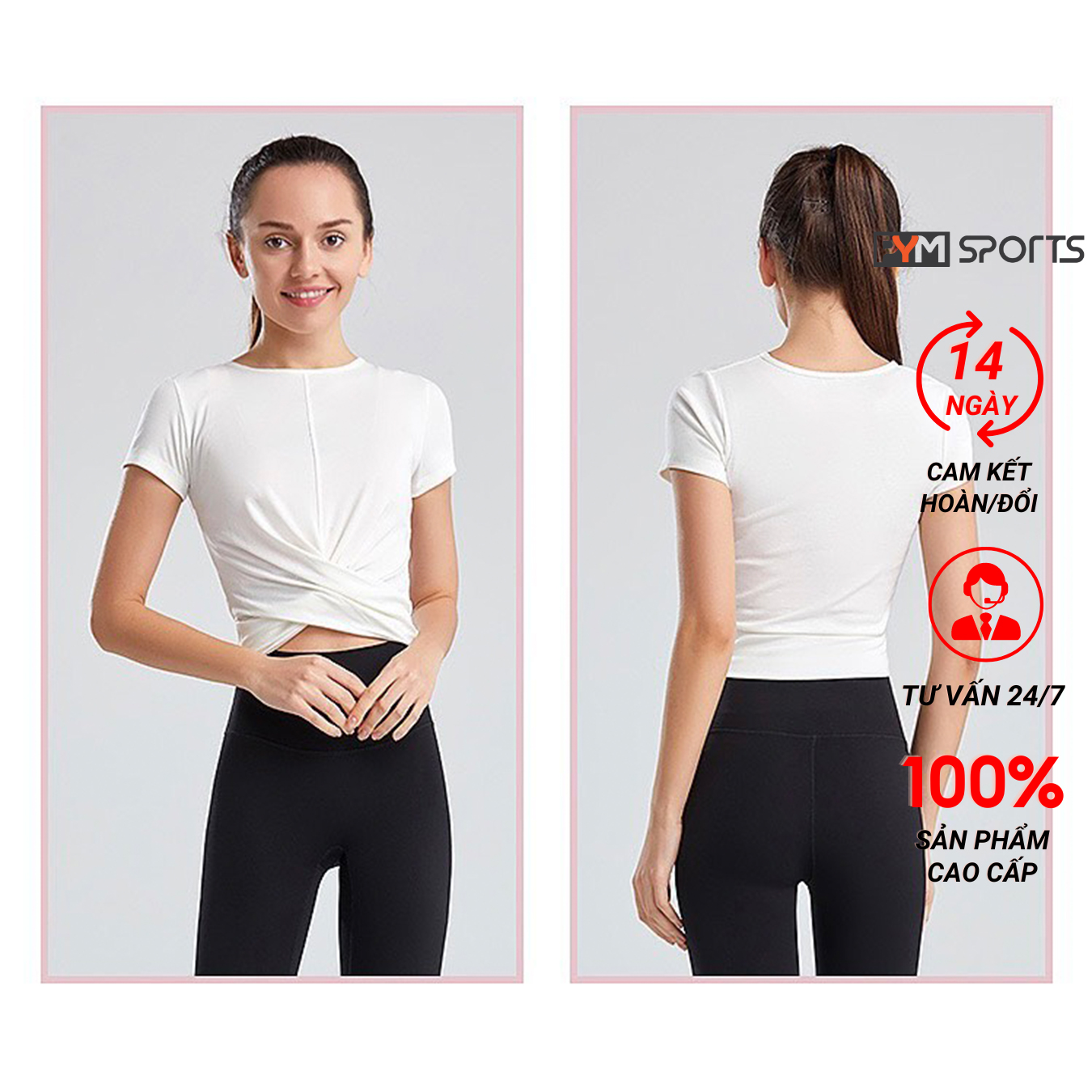 Áo croptop chéo bụng tập Gym, tập yoga PYMSPORT - PYMAT037 3 màu đen - trắng - hồng