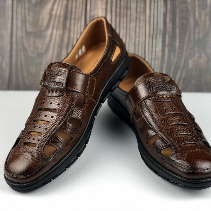 Giày lười nam giầy lười da bò thật 100% thiết kế mùa hè thoáng mát hàng Việt chuẩn xuất xịn- HS63 đen