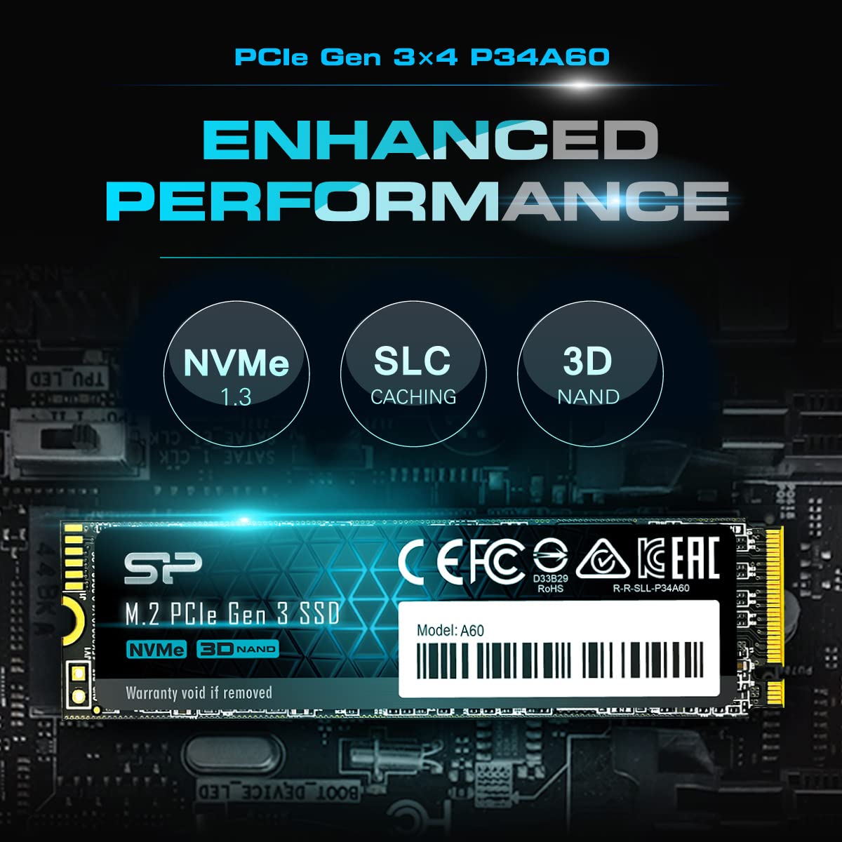 Ổ cứng gắn trong Silicon Power M.2 2280 PCIe NVMe SSD A60 - Hàng chính hãng