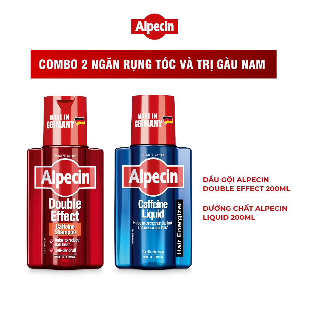 Combo 1 Dầu gội nam Caffeine Alpecin Double Effect 200ml và 1 Dưỡng chất Caffeine Alpecin Liquid 200ml