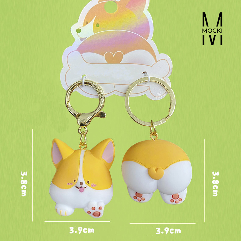Móc khóa cặp đầu và mông chó corgi