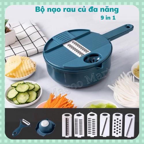 Set bộ nạo rau củ đa năng 9 in 1, rổ bào rau củ thiết kế thông minh, cực tiện lợi