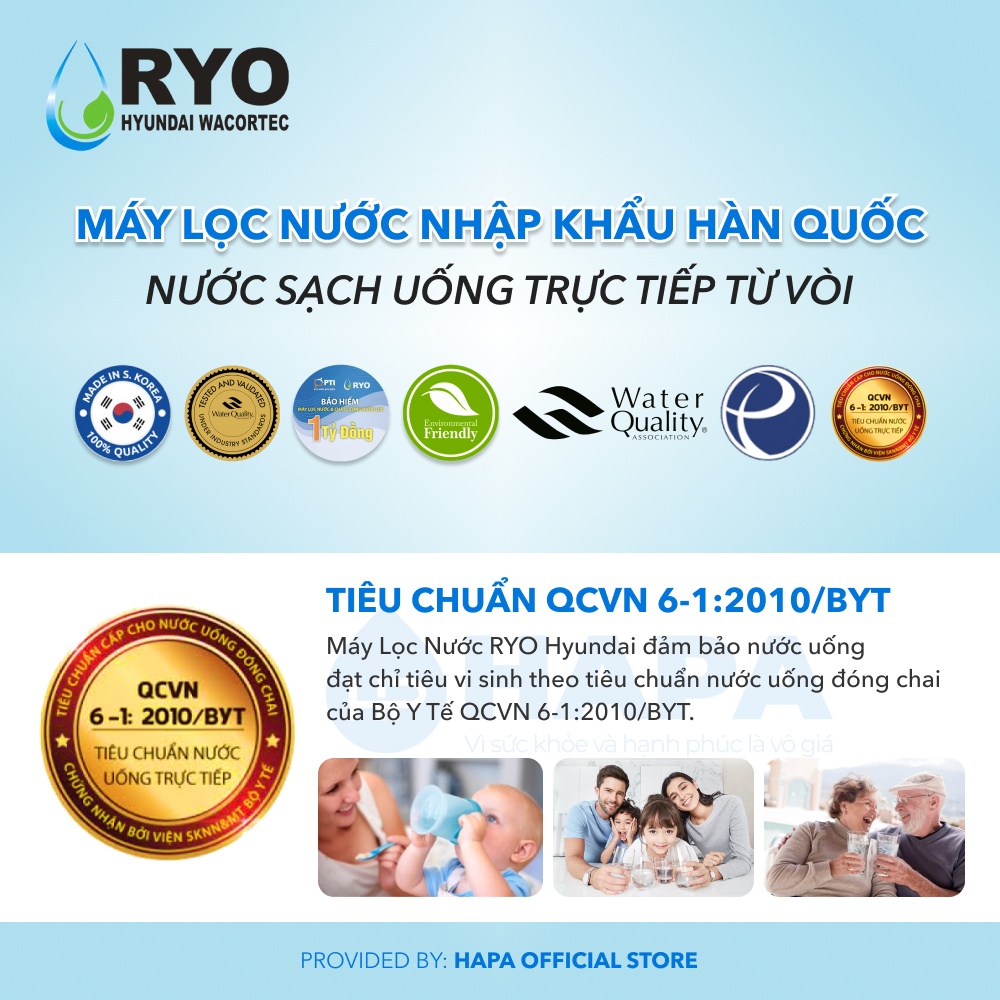 Bộ 5 Lõi Lọc Nước RYO HYUNDAI RP901, Sediment, Pre-Carbon, UF Membrane, Post Carbon, TCR Filter. Nhập khẩu Hàn Quốc - Hàng Chính Hãng