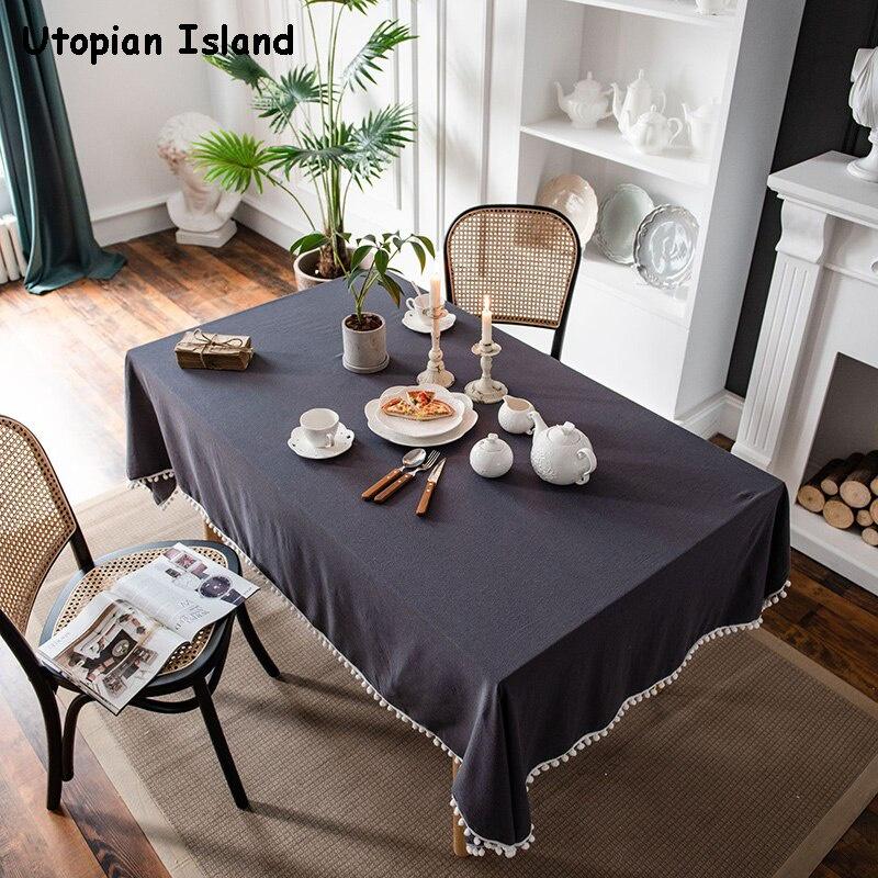 New Year's Tablecloth Solid Color Table Cover Tassels Linen Table Cloth Rectangular Tablecloths Christmas Tablecloth Waterproof