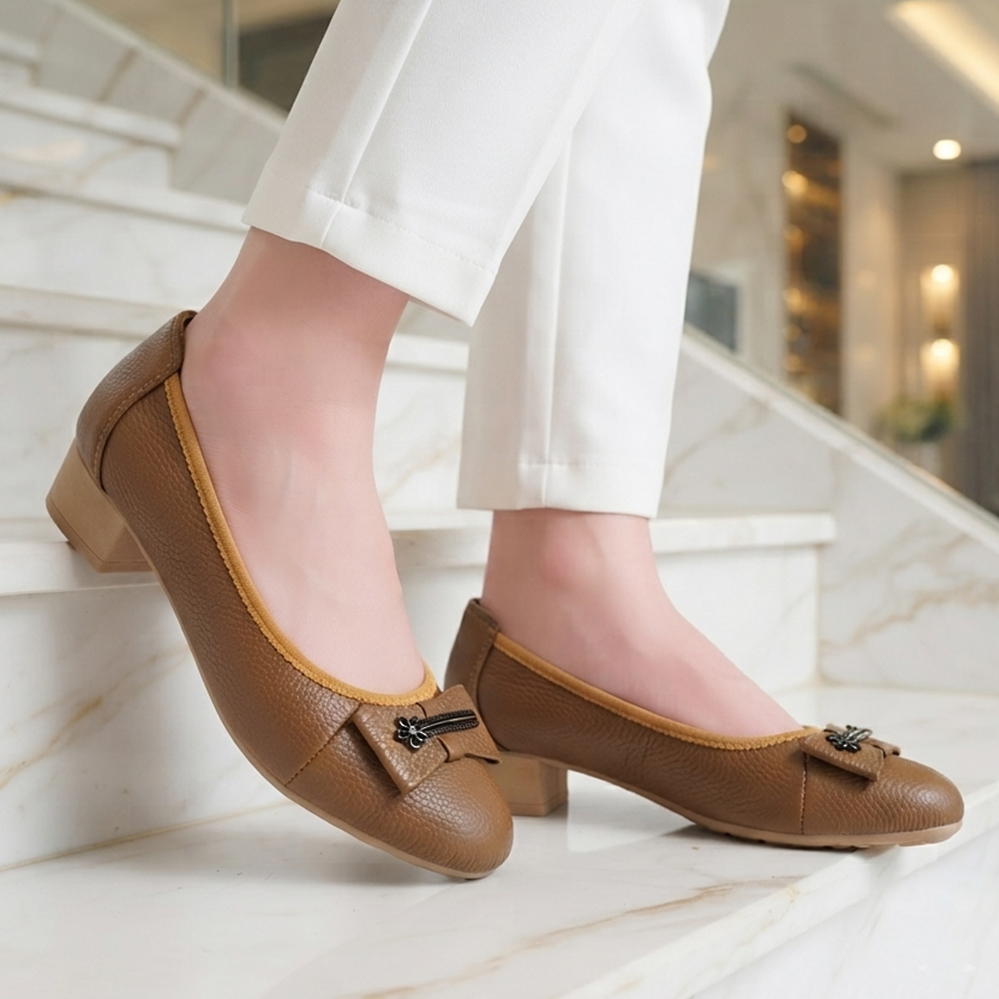 Giày Búp Bê Nữ Cao Gót TiTi ĐÔ Da Bò Thật Thời Trang Cao Cấp 5cm GBBN2090