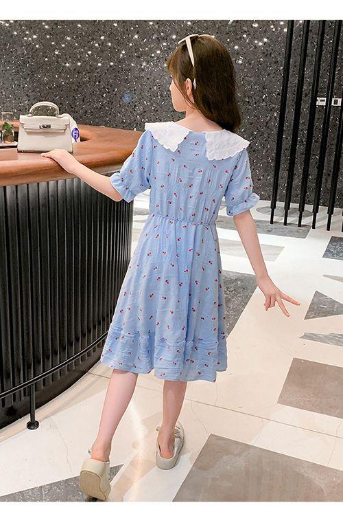 DONGSHOP HOT Cô gái ăn mặc 2023 mùa hè ăn mặc cô gái váy công chúa Mid-Boy Cherry hoa đầm đầm đầm đầm mùa hè cho trẻ em