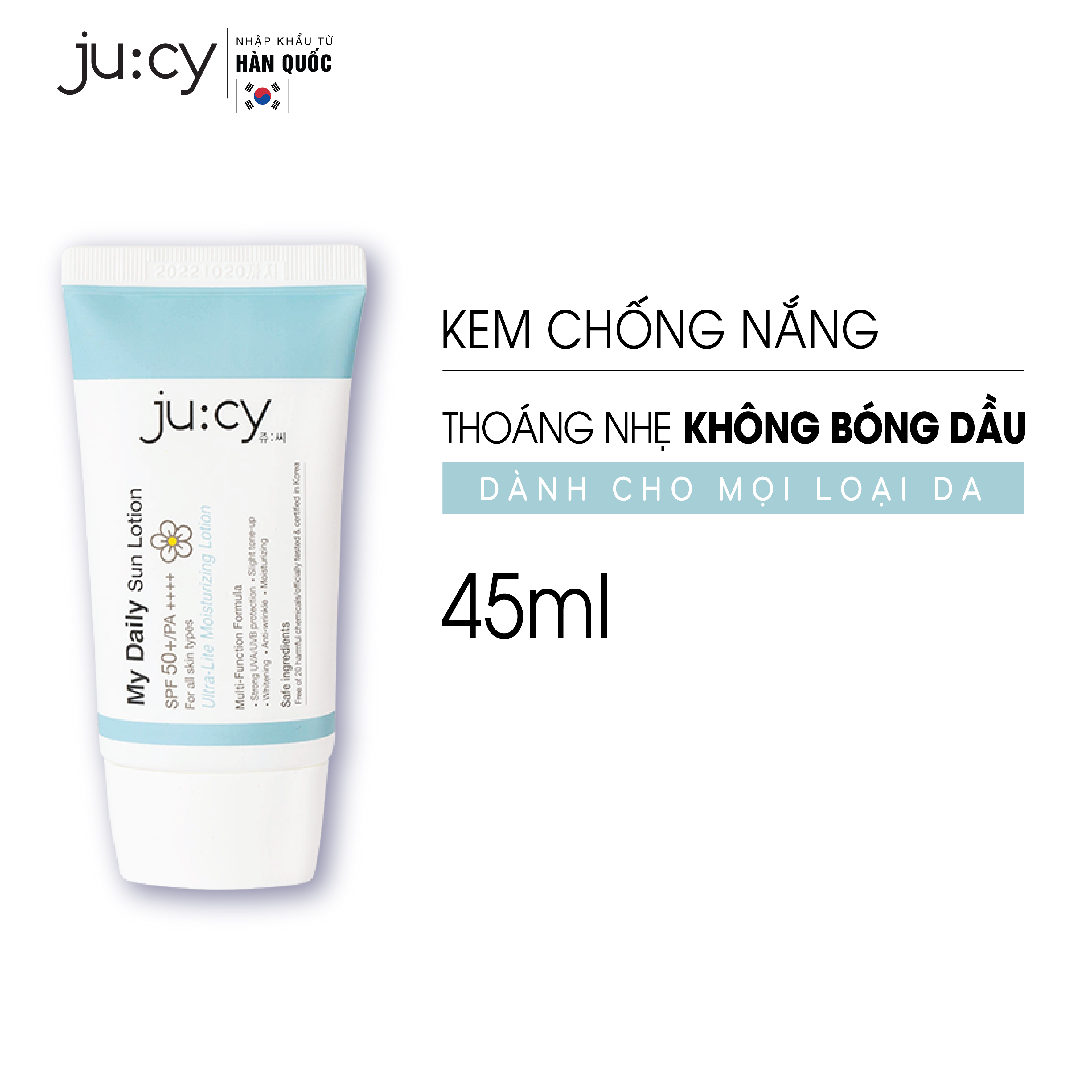 Kem chống nắng kiềm dầu dưỡng da căng bóng Hàn Quốc Ju:cy My Daily Sun Lotion.