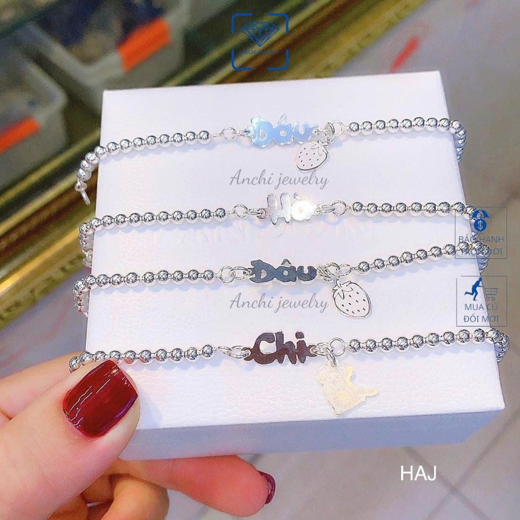Vòng tay bạc cho bé, vòng tay trẻ em khắc tên bạc nguyên chất, Anchi jewelry