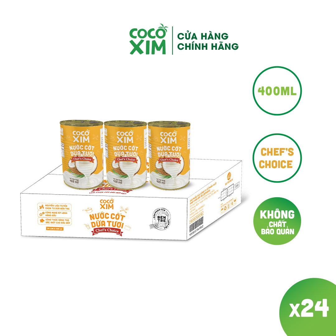 Thùng 24 Lon Nước cốt dừa Chef's Choice Cocoxim dung tích 400ml/Hộp