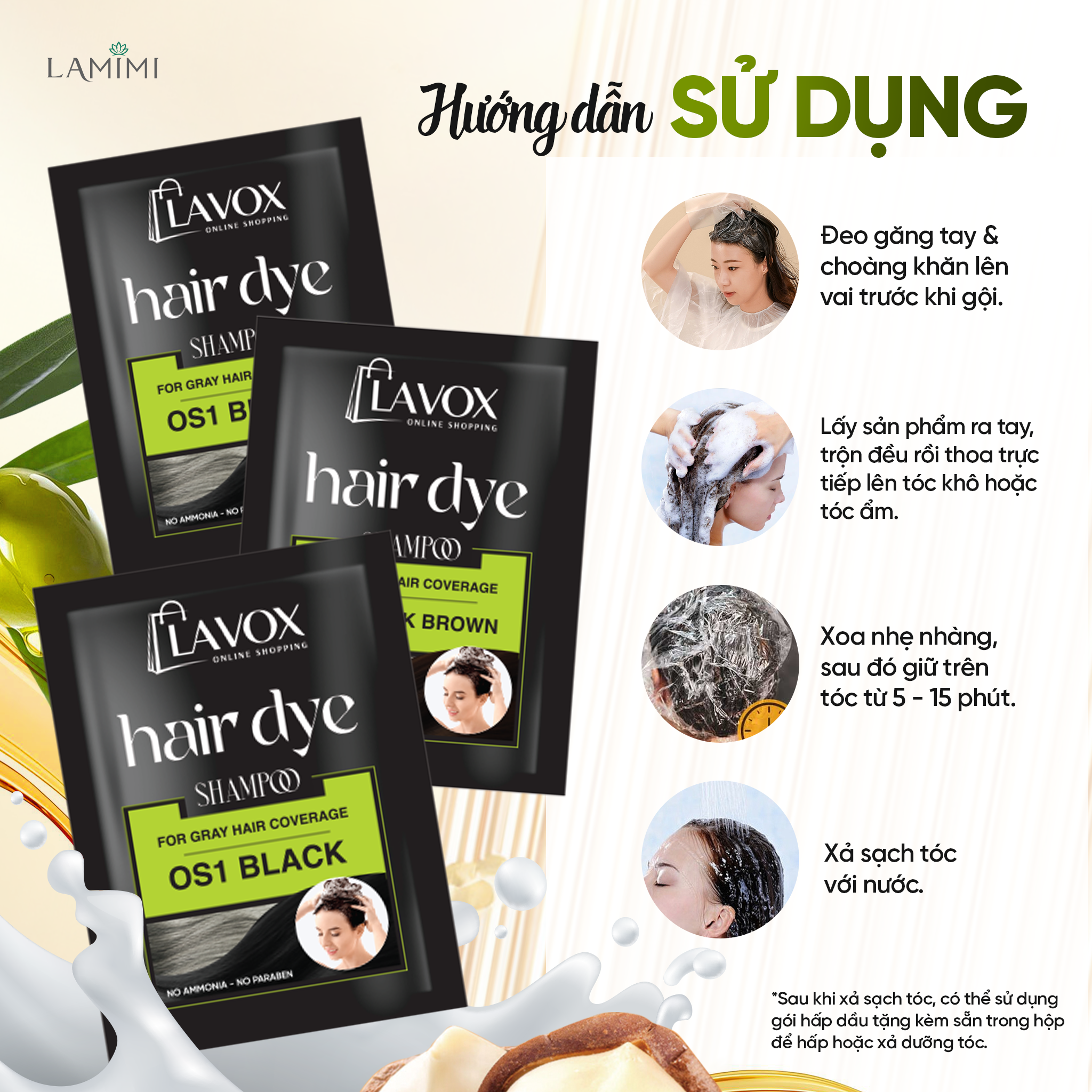 Bộ 3 Hộp Gội Phủ Tóc Bạc Lavox Online Shopping 30ml x 9 - Lên Màu Tự Nhiên Tại Nhà Lamimi Chính Hãng