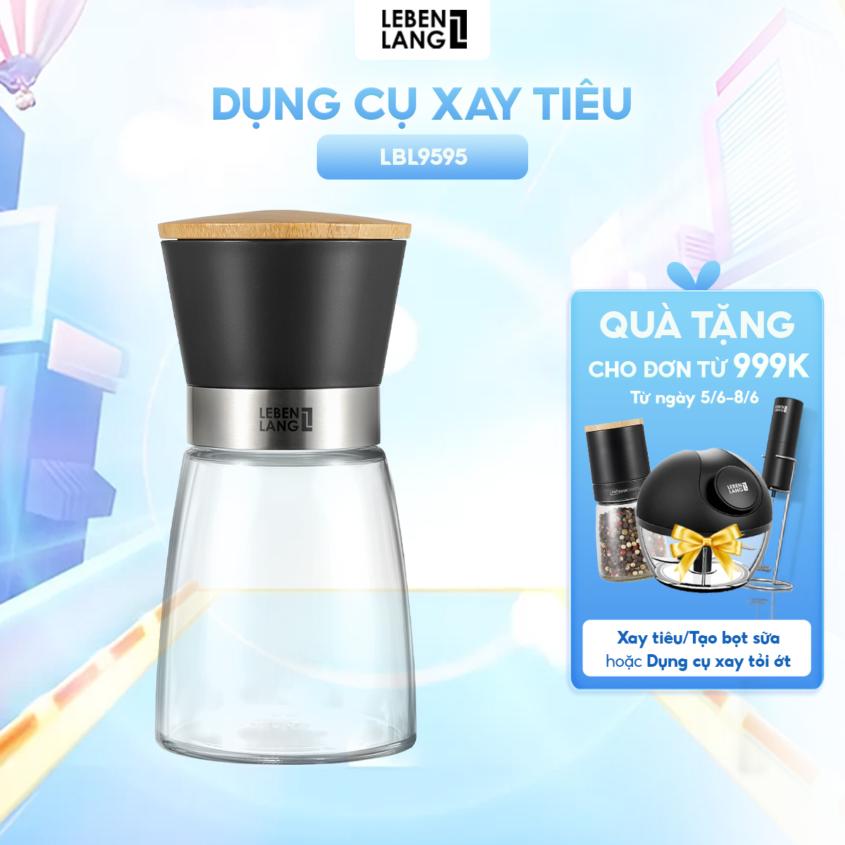 Lọ xay tiêu cầm tay thủy tinh, dụng cụ xay tiêu Lebenlang LBL9595, dung tích 170ml, nhỏ gọn tiện lợi - hàng chính hãng