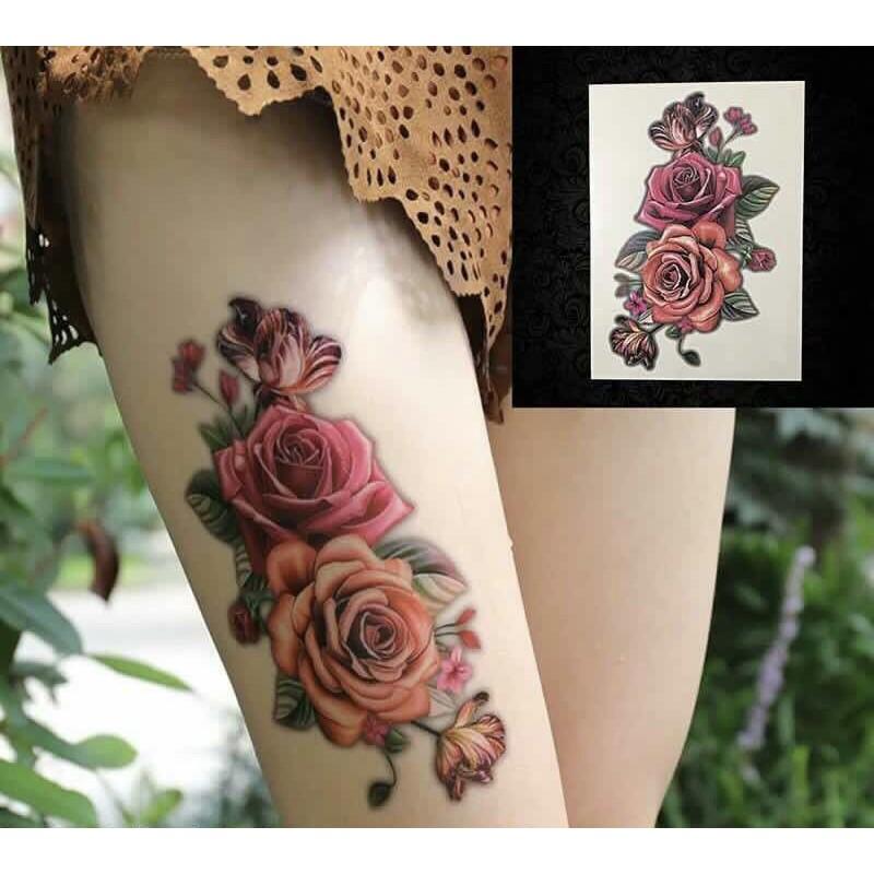Hình xăm dán cao cấp hoa hồng set ảnh rộng nguyên tấm