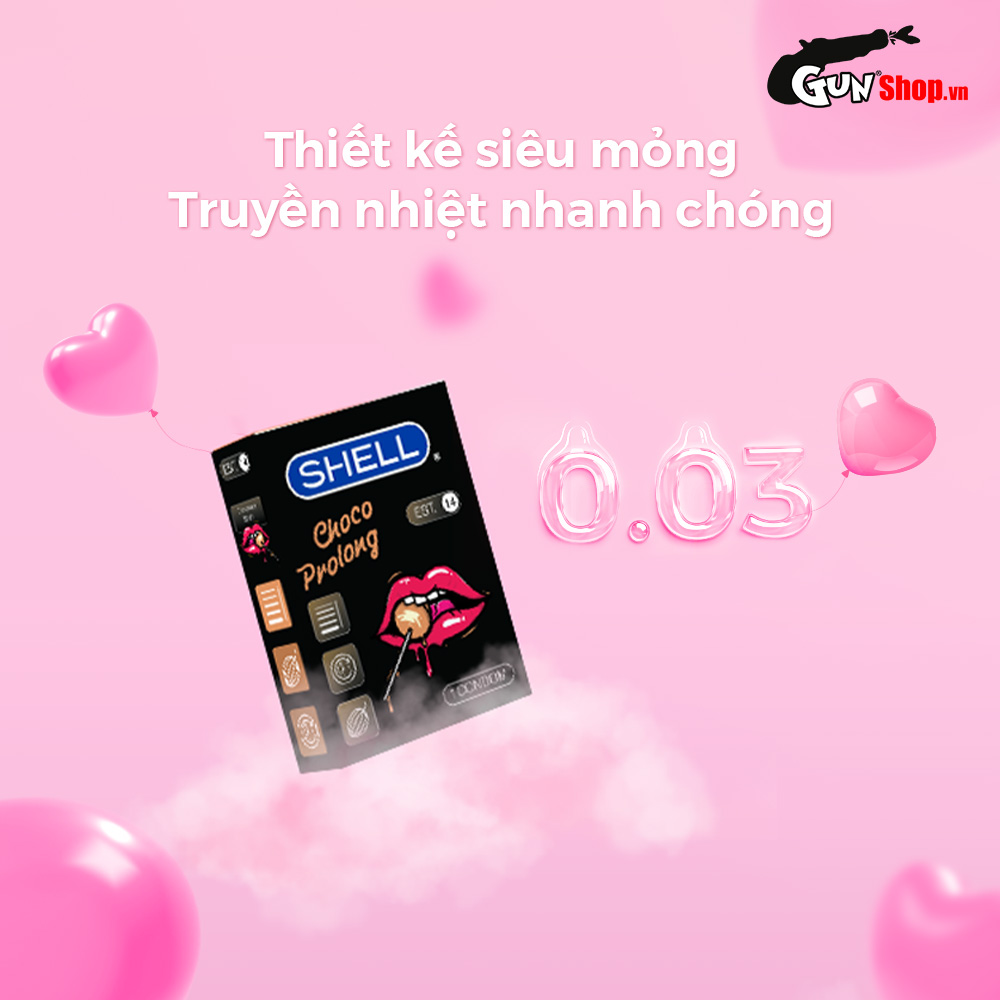 Bao cao su Shell Choco Prolong kéo dài thời gian, hương chocolate - Hộp 1 cái