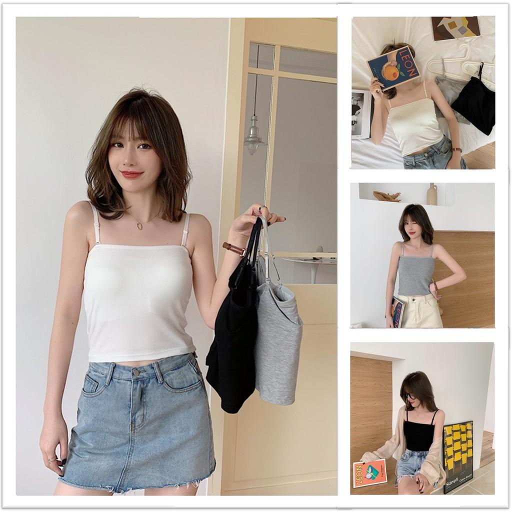 Áo 2 dây croptop thun co giãn 4 chiều - Hai dây có chốt điều chỉnh