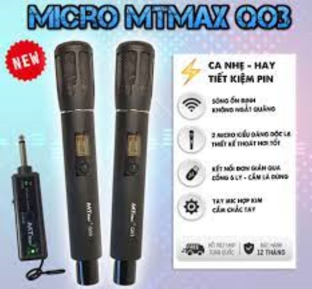 Micro Không Dây MTMAX Q03 Cao Cấp 2 Mic thiết kế đẹp ca hay