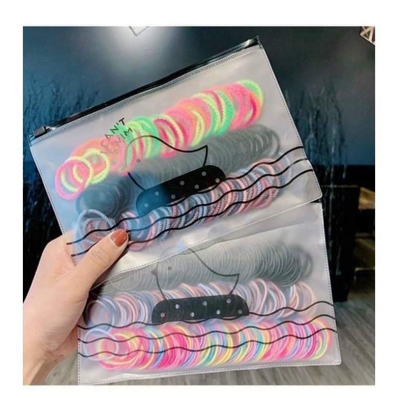 Set 500 chun buộc tóc nhiều màu sắc kèm túi zip