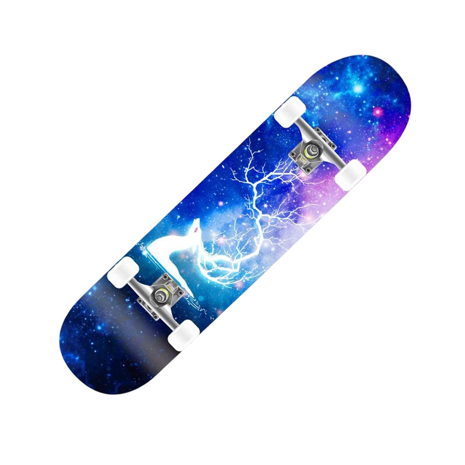 Complete Skateboard Double Kick PU Wheel Wooden Deck Cruiser for Beginners Kids Women Man