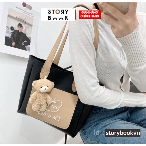 Túi tote da, túi xách nữ đeo chéo thời trang công sở đi học đi chơi tặng kèm gấu xinh STORYBOOK