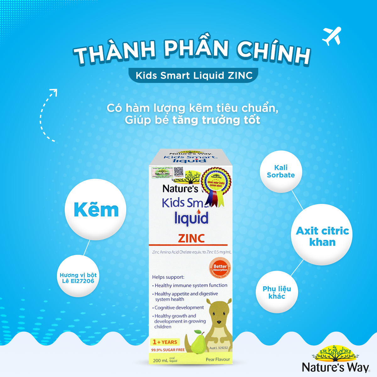 Siro Uống Nature's Way Kids Smart Liquid Zinc Bổ Sung Kẽm, Tăng Sức Đề Kháng Cho Bé 200ml