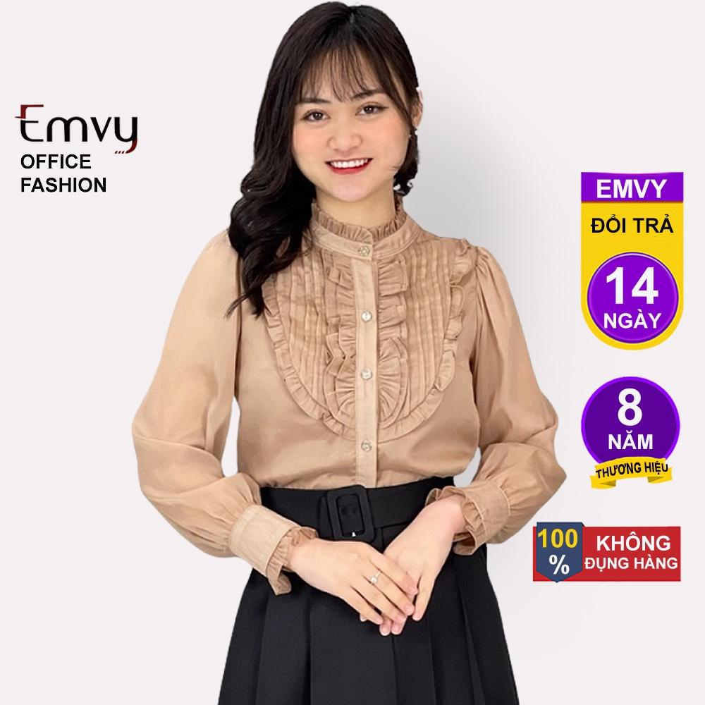 Áo sơ mi nữ tay dài công sở 2 lớp, chất liệu lụa cao cấp Emvy A2