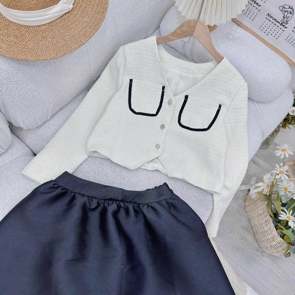 Set bộ nữ, Áo ren viền túi kèm chân váy chất áo dạ dày dặn Trendy Clothing