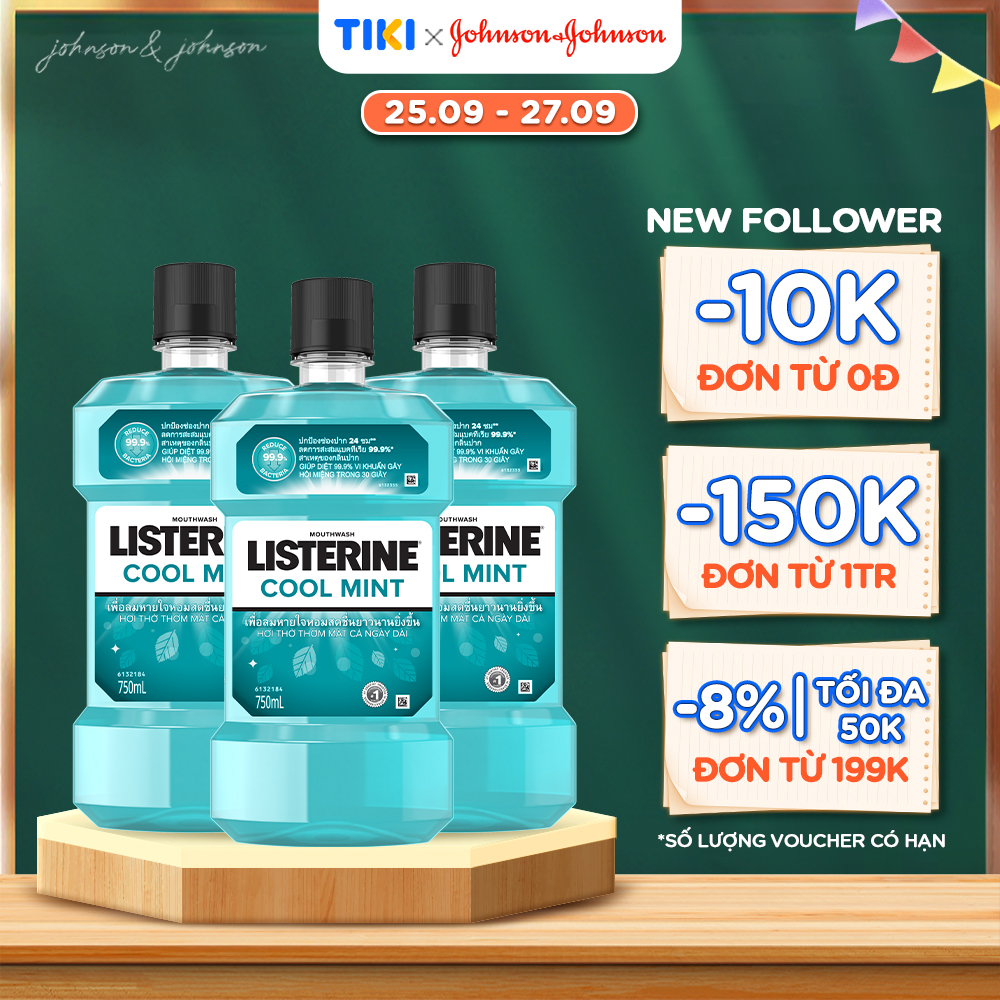 Combo 3 Nước Súc Miệng Giữ Hơi Thở Thơm Mát Listerine Coolmint 750ml