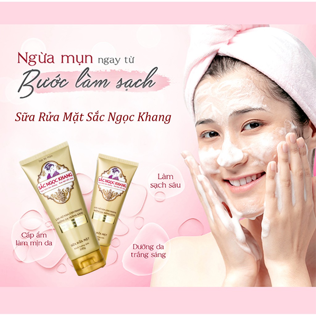 Combo dưỡng ẩm &amp; bảo vệ da Sắc Ngọc Khang 4 món: Kem ban đêm 30g + Kem chống nắng 50g + Nước hoa hồng 145ml + Sữa rửa mặt 100g