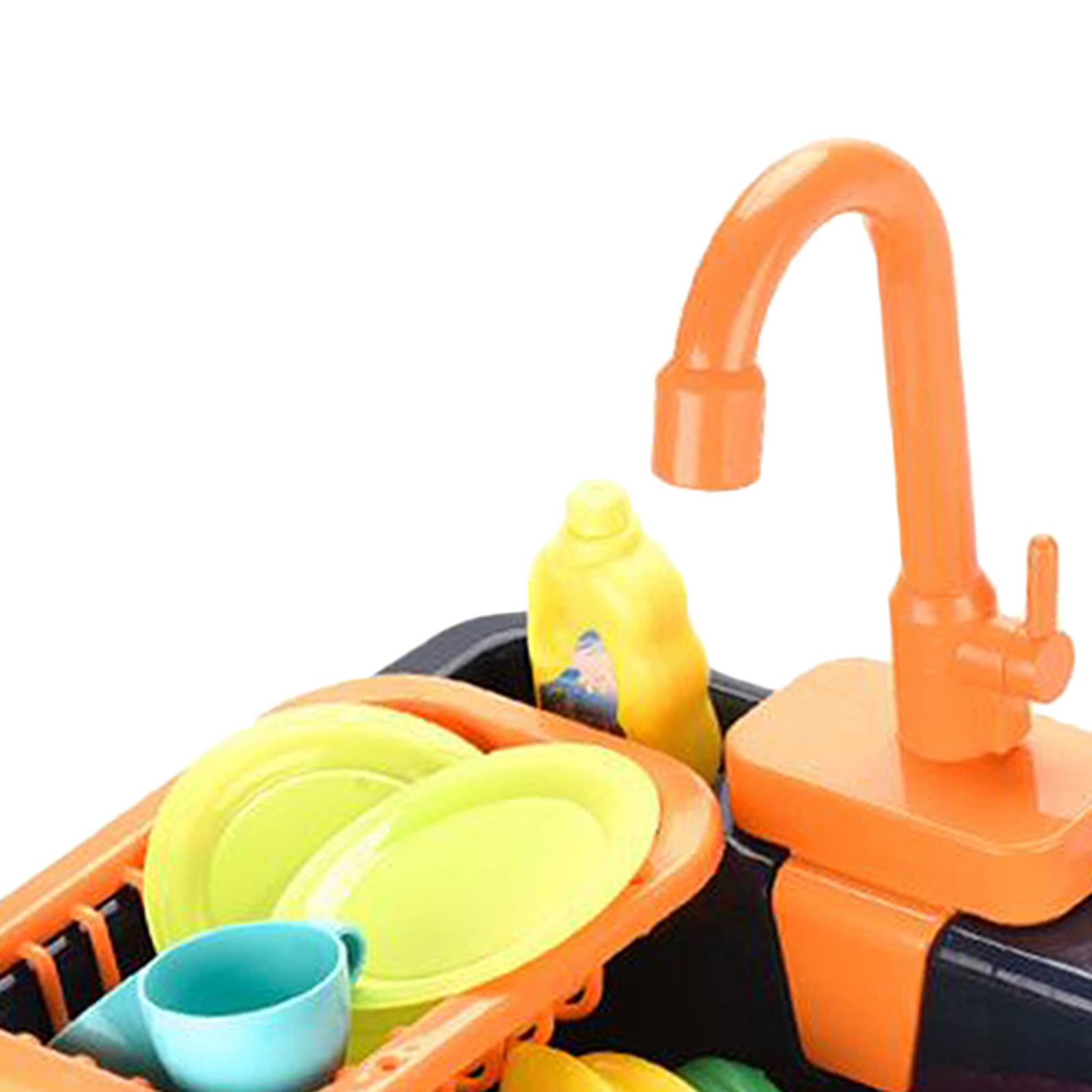 Play Sink Toys, Electric Dishwasher Playing Toy with Running Water,Pretend Play Kitchen Toys Set,with Playfood and Working Faucet,Pretend Role Play