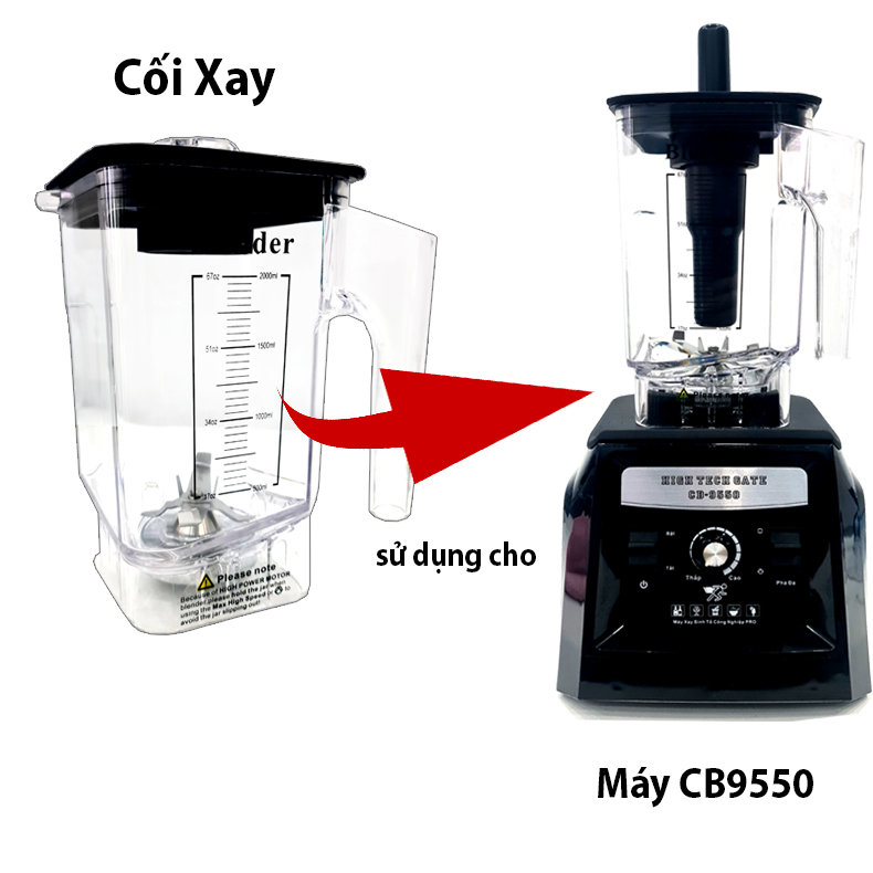 Cối xay sinh tố 2 lít AC01 – phụ kiện máy xay sinh tố HiTecgGate CB9550 dày 4mm, đế socket inox 304 bền bỉ