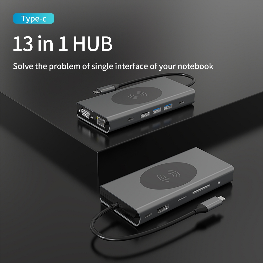 Bộ HUB TEEMO PC Sạc Không Dây Chia 13 Cổng USB Type C HDMI PD Dùng Cho Laptop Surface Macbook IPad Điện Thoại - Hàng Chính Hãng