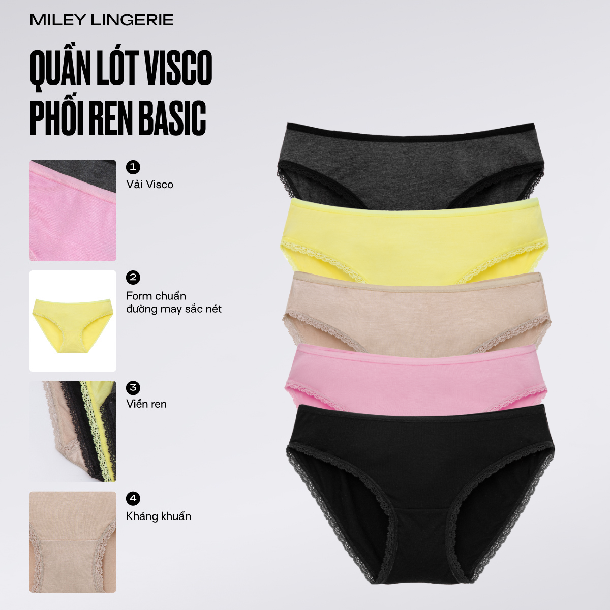 Combo 5 Quần Lót Visco Mềm Mại Phối Ren - Miley Lingerie - FBT