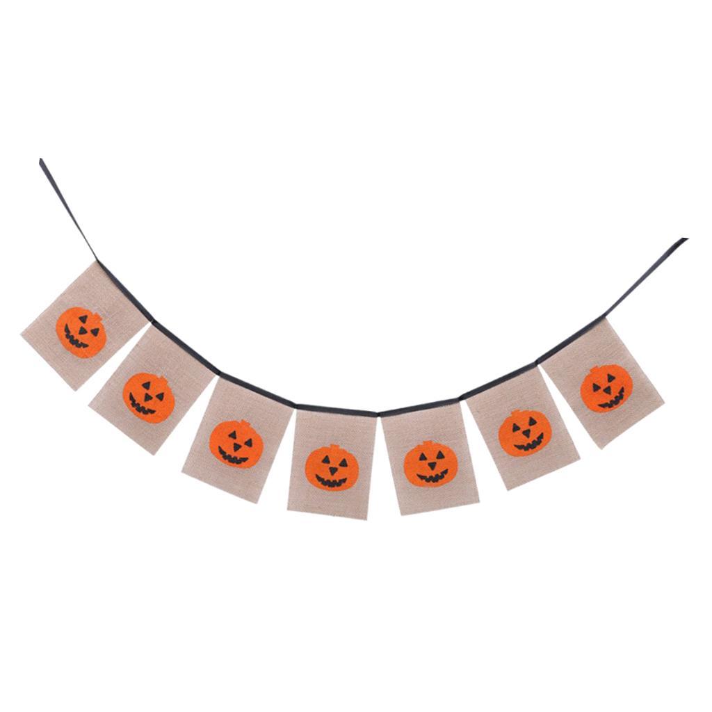 Halloween Pumpkin Bunting Burlap Banner Garland Party Wall Hanging Decor