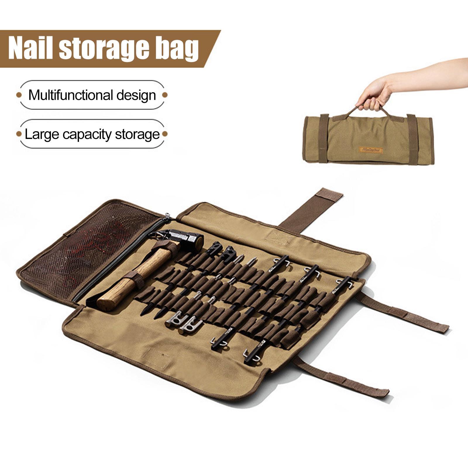 Tent Stake Bag Tent Pegs Pouch Holder Multifunctional Portable Tent Nail Hammer Bag