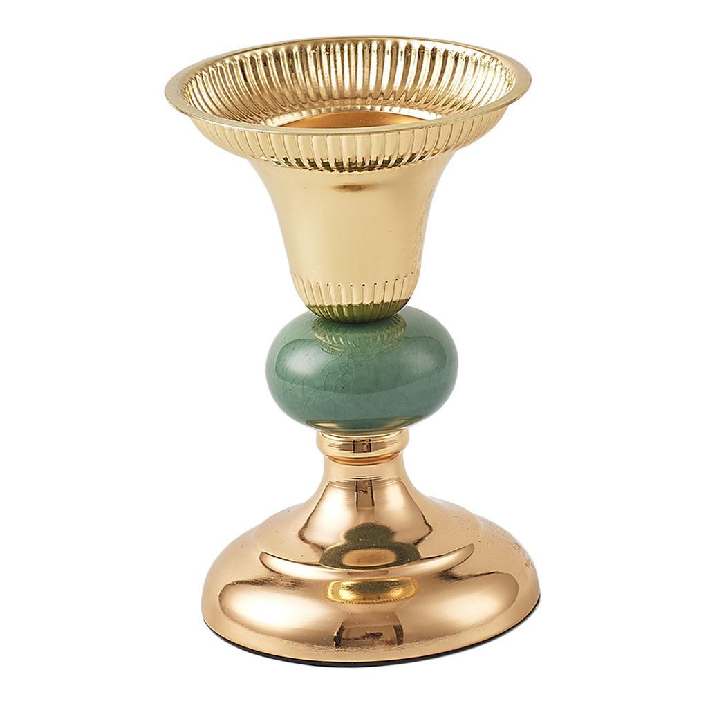 Green Ceramic Metal Candlestick Tea Light Holder Photo Prop Tabletop Decor S