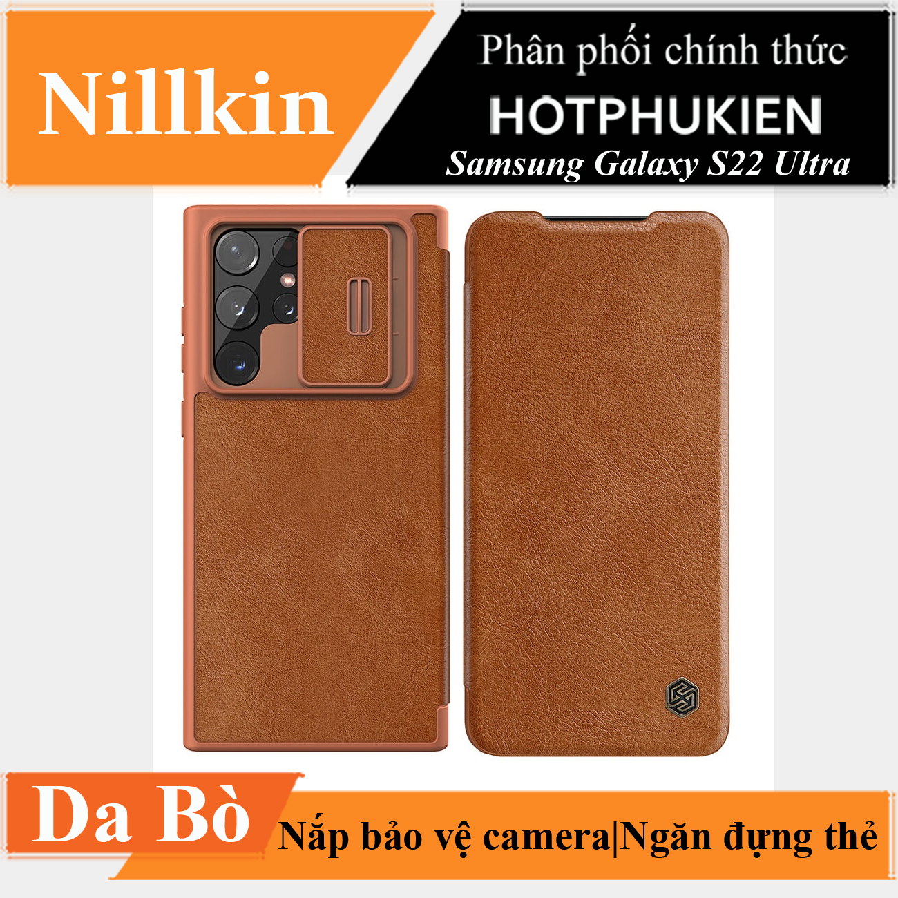 Case bao da chống sốc cho Samsung Galaxy S22 Ultra hiệu Nillkin Qin Pro trang bị nắp bảo vệ Camera - hàng nhập khẩu