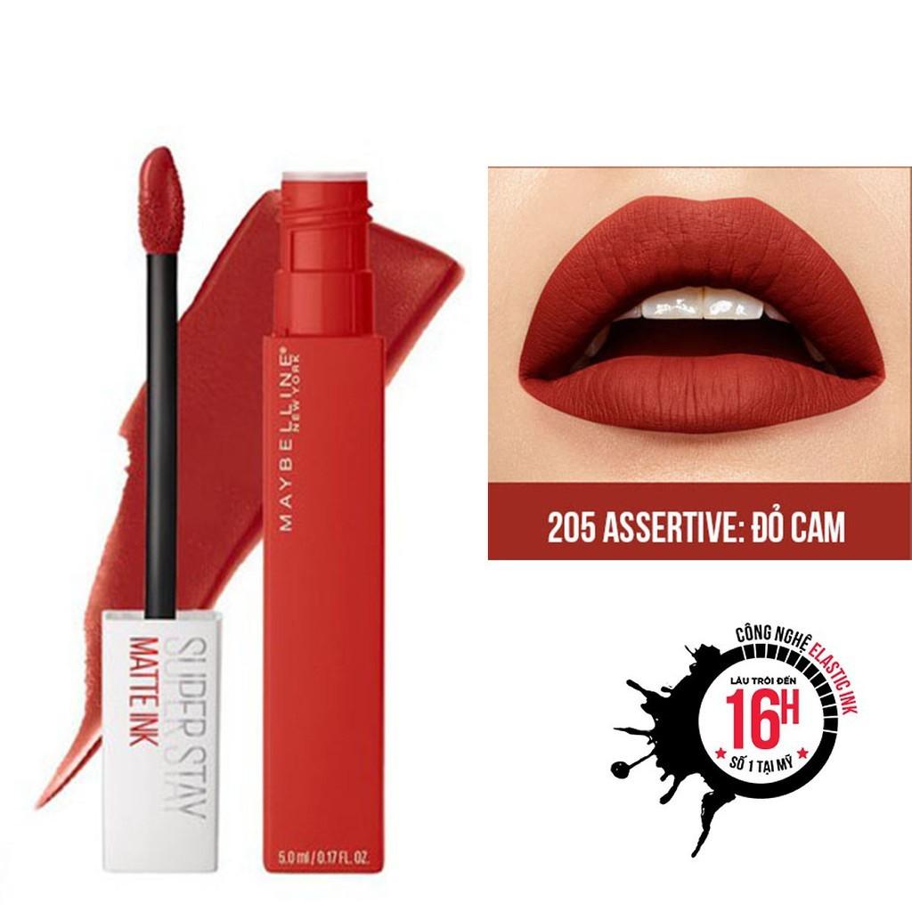 Son kem chuẩn lì giữ màu 16h Maybelline Super Stay Matte Ink Phiên Bản City (5ml) Tông 205 Assertive