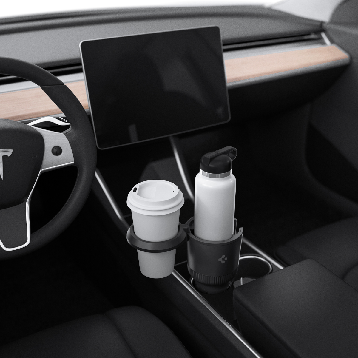 Phụ Kiện Để Ly Trên Xe Hơi Spigen Hydrohub Cup Holder Black CH100 - Hàng Chính Hãng