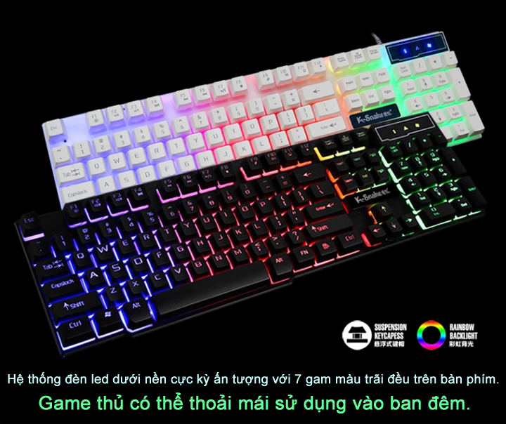 Bộ bàn phím và chuột K-SNAKE KM320 chuyên Game Led 7 màu - Hàng Chính Hãng