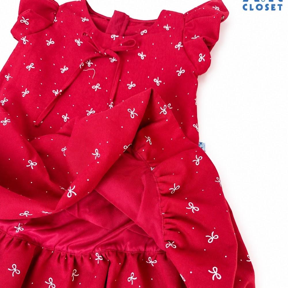 Đầm bé gái họa tiết Nơ Nhí Đỏ Linen - AICDBGWJD6EC - AIN Closet