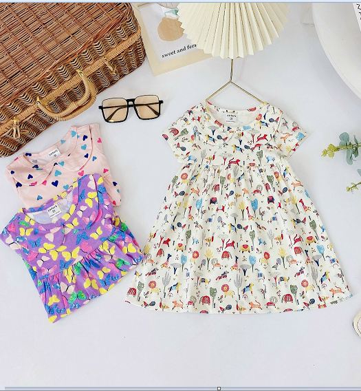 Đầm váy babydoll cho bé gái mặc nhà size 6-18kg chất cotton mềm mát