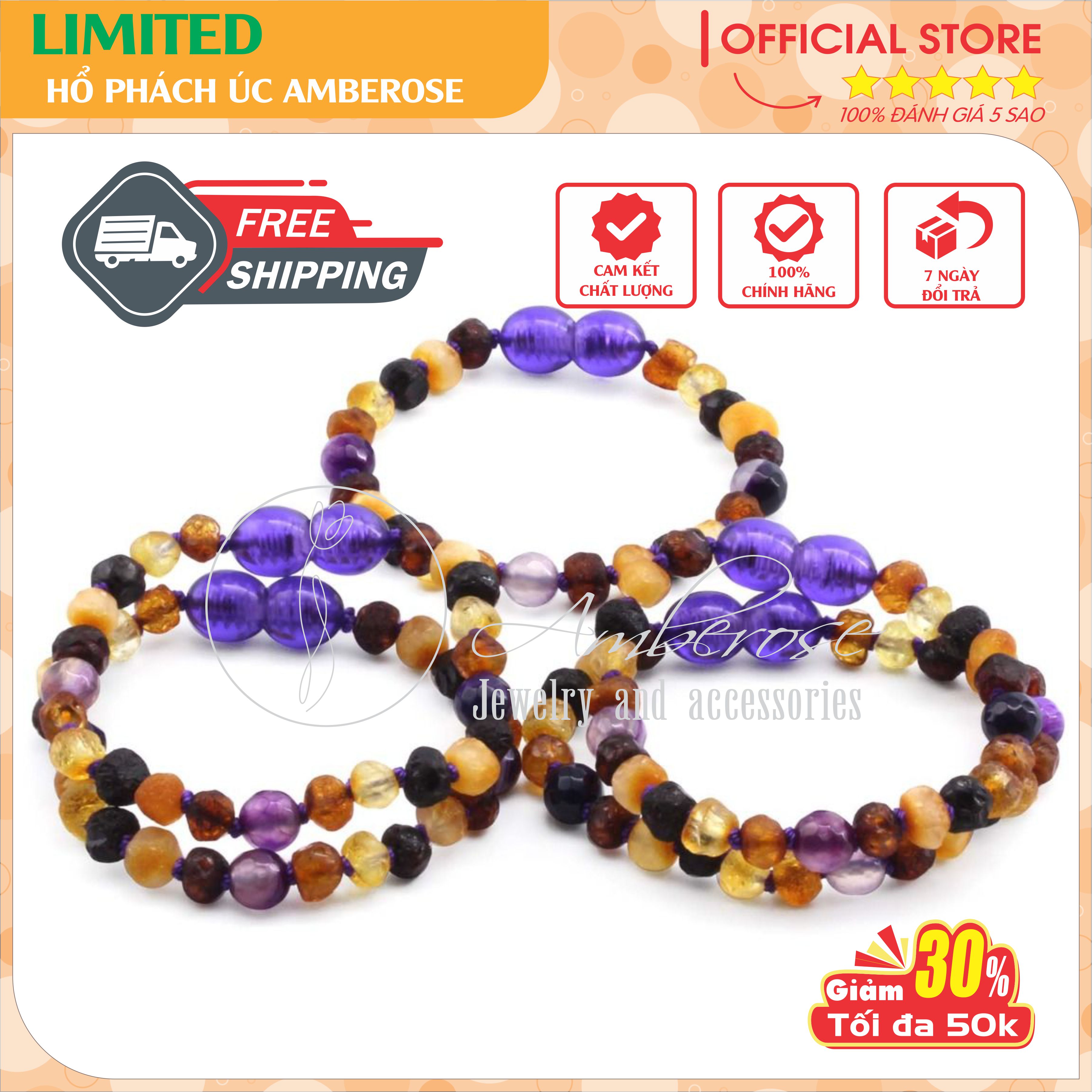 Bộ Vòng Hổ Phách Amber Úc Cho Bé 0 - 10 tuổi SABLMT922