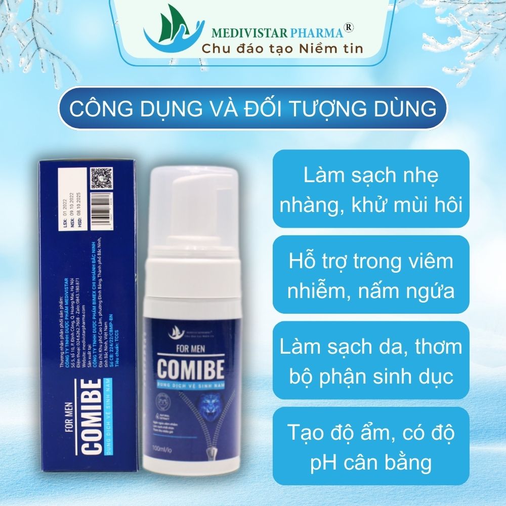 Dung dịch vệ sinh nam Comibe làm sạch và thơm 24h hỗ trợ giảm ngứa, phòng ngừa viêm nhiễm vùng da nhạy cảm, Lọ 100ml