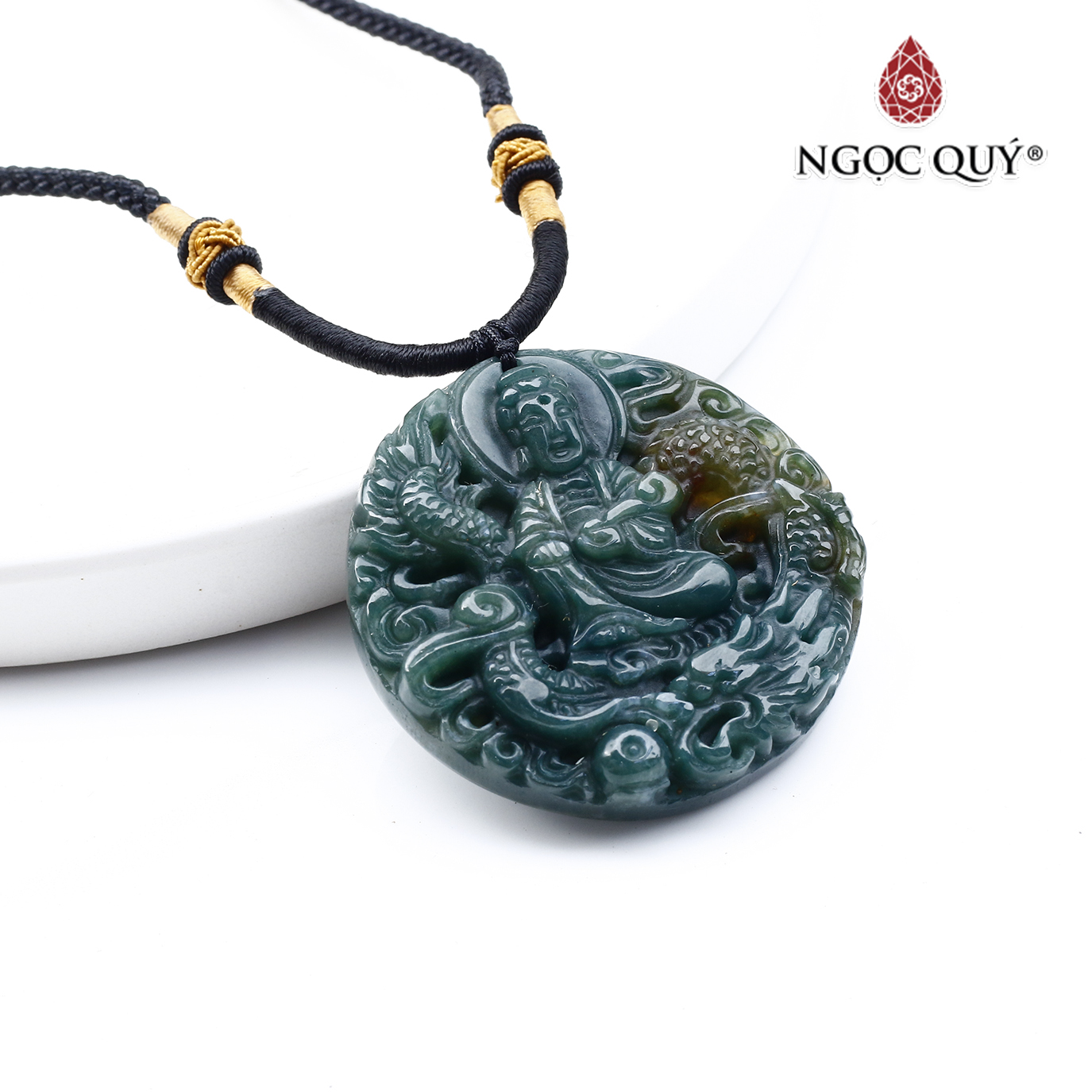 Mặt dây chuyền Quan âm cưỡi rồng đá chalcedony mệnh hỏa, mộc - Ngọc Quý Gemstones