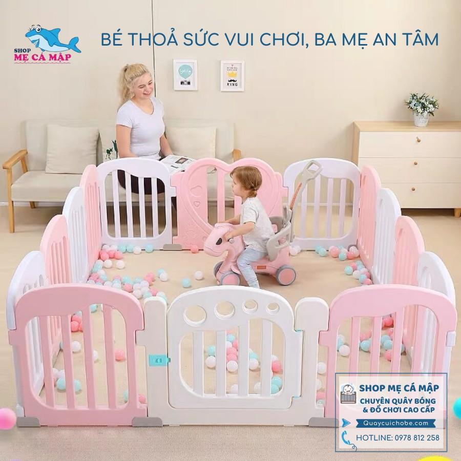 Quây cũi nhựa bé gái hồng trắng Bambi Kids, xuất Âu, hàng sẵn