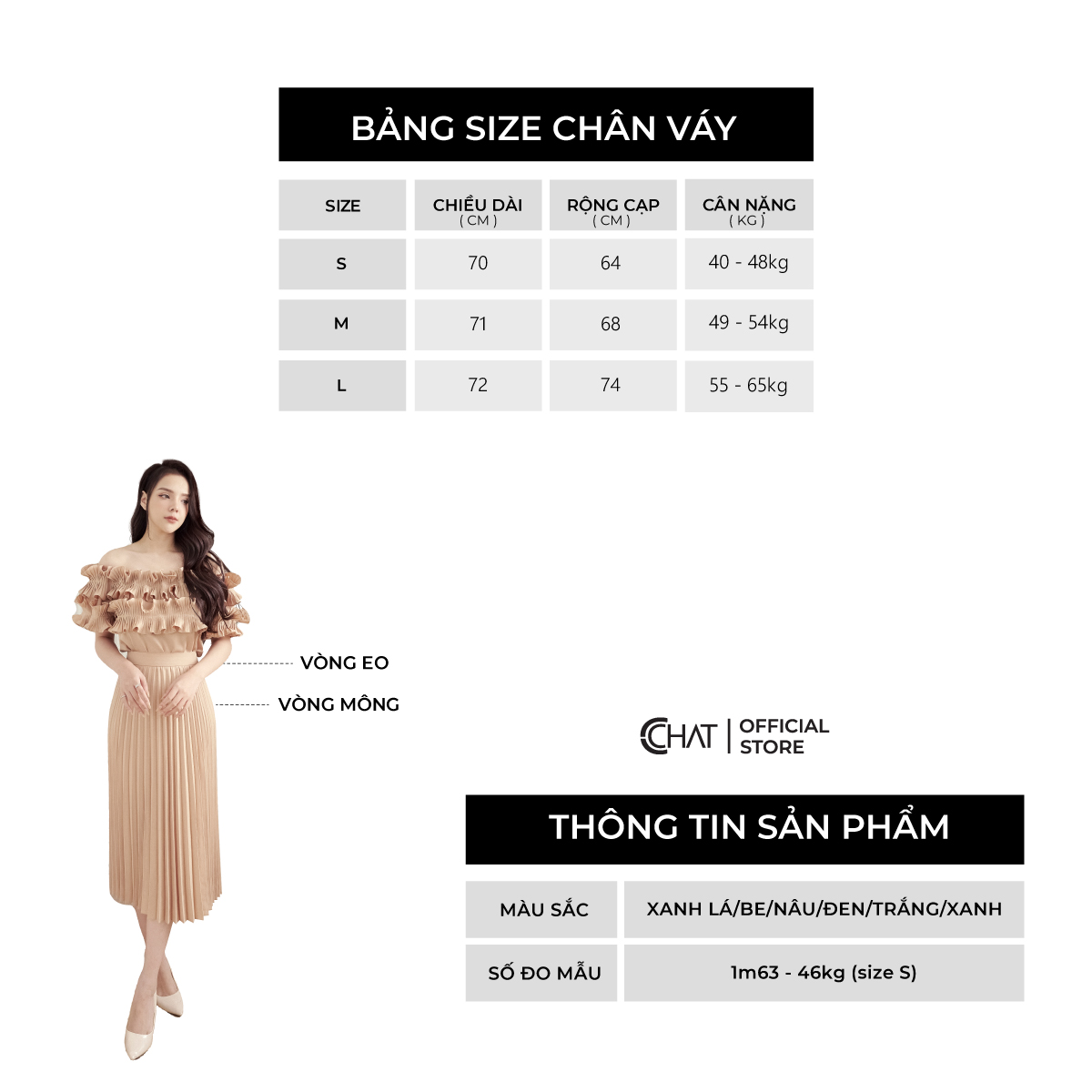 Chân Váy Dập Ly Dáng Dài Chất Mango Cao Cấp Mềm Mịn 92CDE2005LT